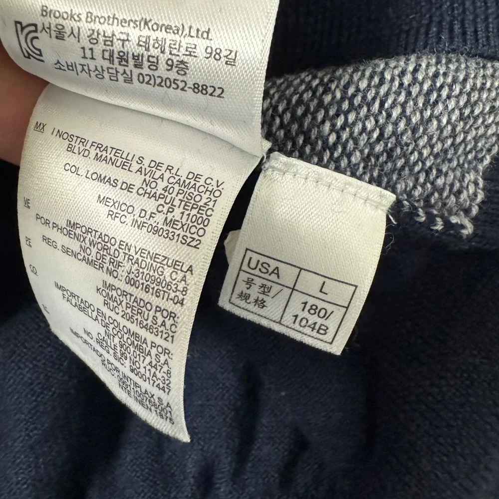 Brooks Brothers Extra Fine Merino Wool Quarter Zip Sweater Vest Navy Gray Mens L